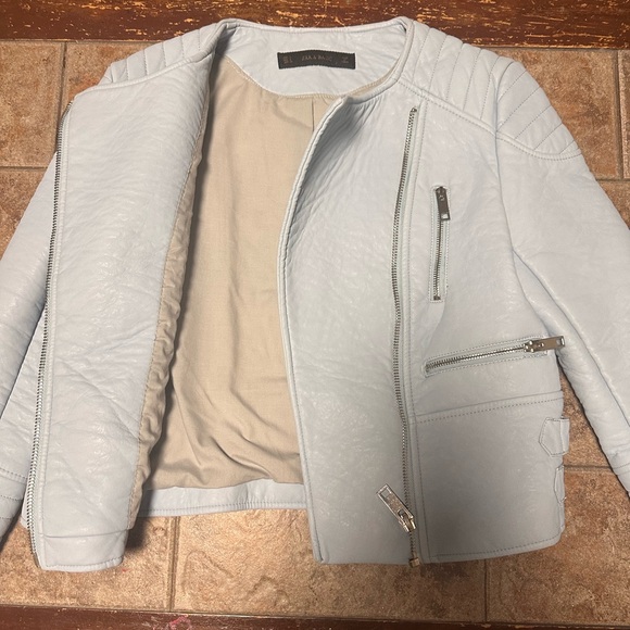 ZARA Basic Faux Leather Biker Motorcycle Jacket - Vintage - Picture 3 of 5